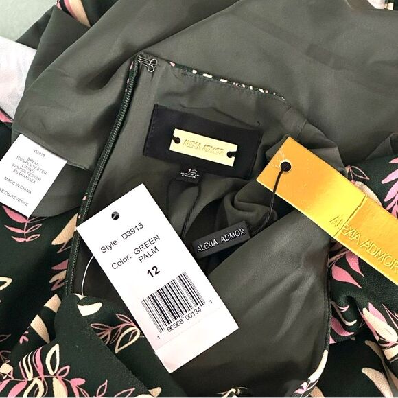 NWT Alexia Admor Veronica Dress Sz 12 Midi Mock Neck ALine Sleeveless Green Palm - Picture 7 of 10